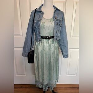 Anna-Kaci Sage Green Lace Midi Dress Boho Cottagecore Romantic Fairycore M/L